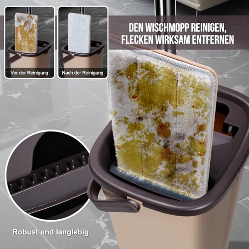 Masthome Wischmopp Set mit Eimer, Mikrofaser Bodenwischer Set mit Einstellbar Edelstahlgriff, 6 Mopp...