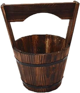 DOITOOL Hanging Planters Rustic Wooden Bucket Planter Hanging Pot Rustic Bucket Wooden Wishing Well Succulent Planter Pot for Patio Garden Backyard Fence Indoor Hanging Planters