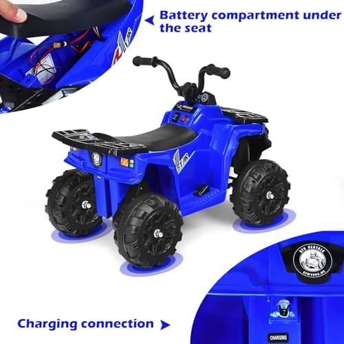 GYMAX Kids Electric Quad Bike, 6V Battery Powered Toy Car with Music, Story, Headlights, USB/MP3/AUX, Forward & Backward, Children Electric ATV for 3 Years Old + Boys Girls (Blue)
