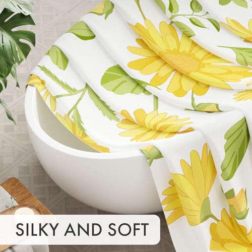 Image of AmazerBath Floral Shower Curtain, Washable Cloth Shower Curtain Sets with 12 Shower Curtain Hooks, Fabric Rustic Yellow Gerbera Flower Eucalyptus Fall Shower Curtains for Bathroom Decor, 72x72 Inches