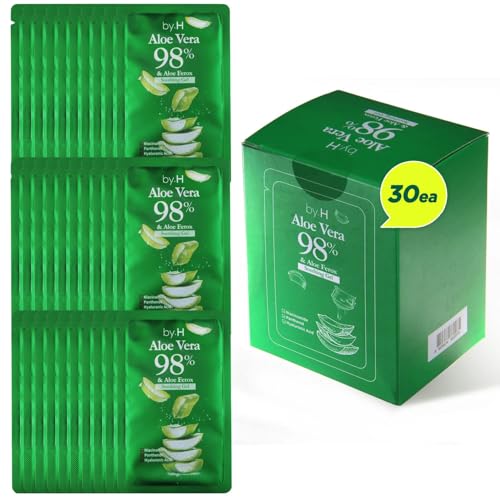 by.H Travel Size Aloe Vera Gel (30 Mini Packets) - TSA-Friendly O...