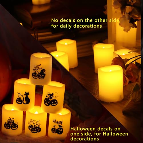 Image of Halloween Battery Operated Flameless LED Votive Candles Pumpkin Decal 6 PCS