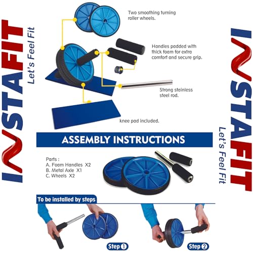 Image of Instafit AB Roller Wheel for Men and Women for Abdominal Exercise Core Workouts with Knee Mat (Multicolor) (Yellow)
