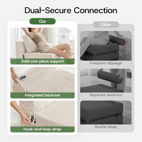 Image of Convertible 4-in-1 Folding Sofa Bed Boneless Sleeper Chair Couch Foldable Chaise Lounger & Mattress Pocket Coils+Foam Fill Medium Support, No Assembly for Living Room /Bedroom, Twin Beige