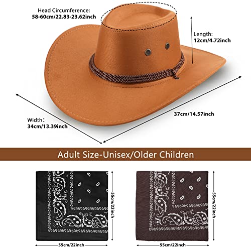 Image of Zhanmai 12 Pcs Cowboy Hat and Bandana Cowboy Cowgirl Hats Bulk Western Party Costume Halloween Accessory