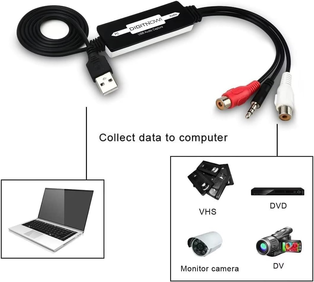 USB 2.0 Digital Audio Capture Card für Vinyl-Schallplatten, Audio Grabber für Kassetten zu digitalen MP3-Konverter, Unterstützung Win7/8/10 XP Mac OS