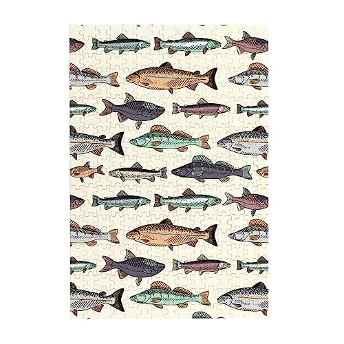 ジグソーパズル 魚柄 さかな 白地 木製 300ピース アニメ キャラクター パズル 減圧 レジャー おしゃれ 子供 初心者向け 人気 プレゼント 38 x 26cm