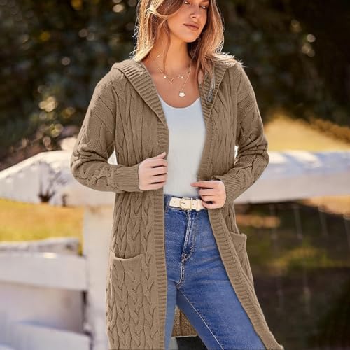 Angxiwan Strickjacke Strickjacke Gestreift Strickpullover Offene Feinstrickpullover Winter Herbst Dicke Strickmantel mit Taschen Flauschiger Langarm Damenstrickjacke Sweatshirt Damen Baumwolle