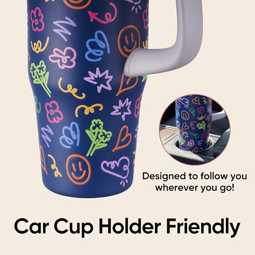 Image of Fijinhom 32 oz Tumbler with Handle, 304 Stainless Steel Insulated Water Bottle Keeps Cold 24 Hours, Water tumbler with flip straw, Insulated Coffee Mug, Travel Cup for Sports & Gifts, Blue Graffiti