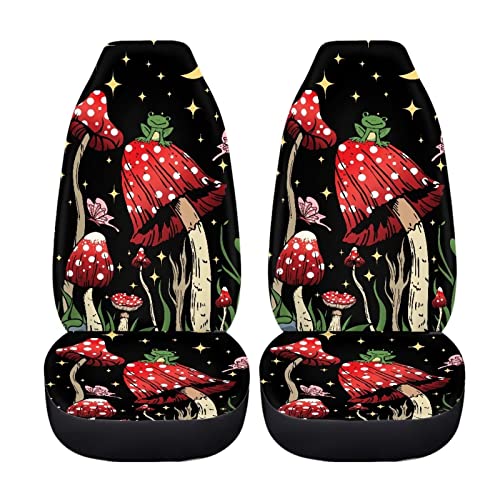 Fuibeng Frog Mushroom Car Seat Cover Set 2 Piece Set Moon Stars Butterfly Mushroom Auto Seat Covers Only Front Universal Vehicle Bucket Seats Cushion Protection Accessory For Women Men #TOP3