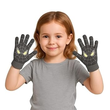 WKLOUYHE Kids Riding Gloves, Red Hero Cartoon Print Outdoor Thermal Anti-Slip Palm Design, for Age 3-9 Years_Pack of 01,Kids