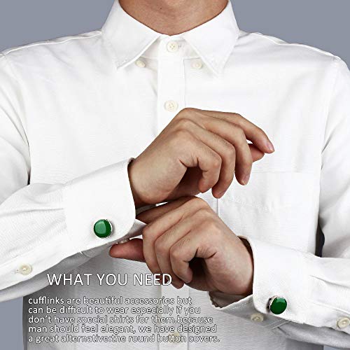 Mens Button Cover Cufflinks For Tuxedo Shirt –Imitation Button Studs (Green) #TOP3