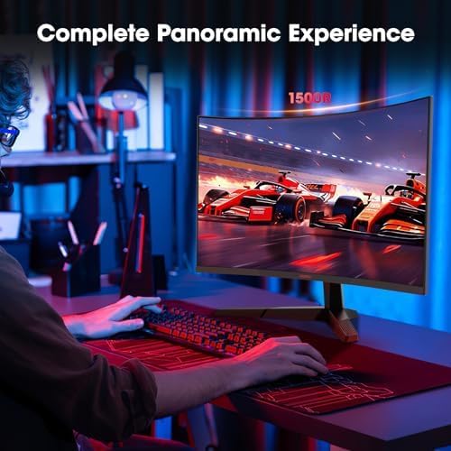 KOORUI 27E6QCA Monitor Curvo Gaming QHD 27 Pulgadas, 1500R, 2560×1440, 180Hz, 1ms, 4000:1, Adaptive Sync, 10Bits, 2xHDMI2.0, DP1.4, Inclinación, Eye Care, VESA 9
