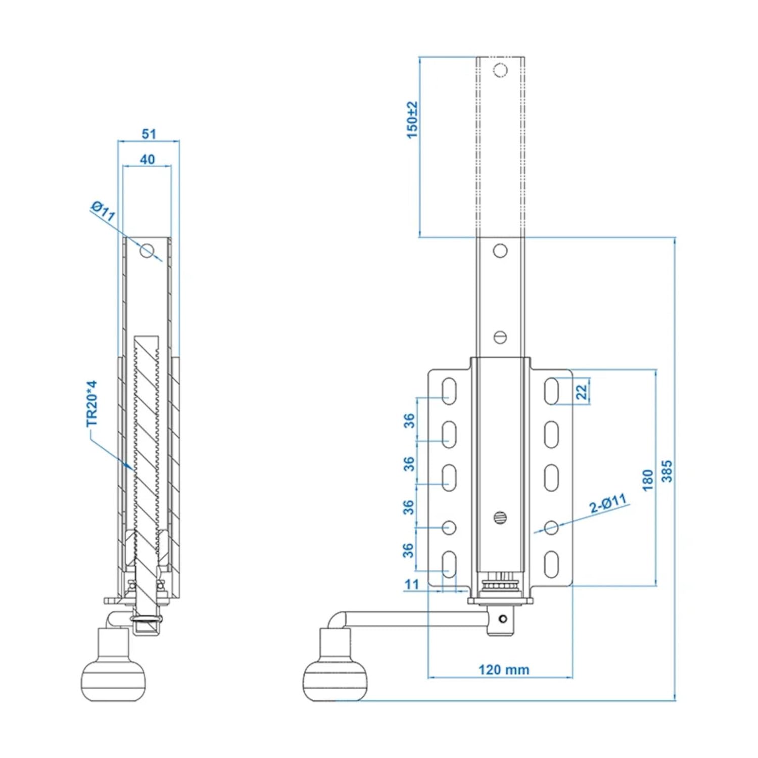 2 STK Bootsstütze Bootstrailer 40 x 40 mm höhenverstellbar mit 200 kg | Einstellbar und ausdrehbar als Spindelstütze oder Hubstütze für Bootstrailer, Preiswert&Gut
