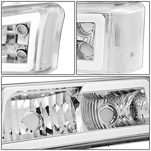 Image of DNA MOTORING HL-LB-CSIL03-CH-CL1 Chrome Housing 3D LED DRL Headlight Bumper Lamp Set Compatible with 03-06 Silverado 1500-3500 / Avalanche 1500 2500