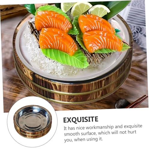 TOPPERFUN 木製無塗装木桶飯盆 炭化加工ステンレス内胆付き 野菜盛り皿 寿司や家用多目的食品トレイ レストランや食堂向け