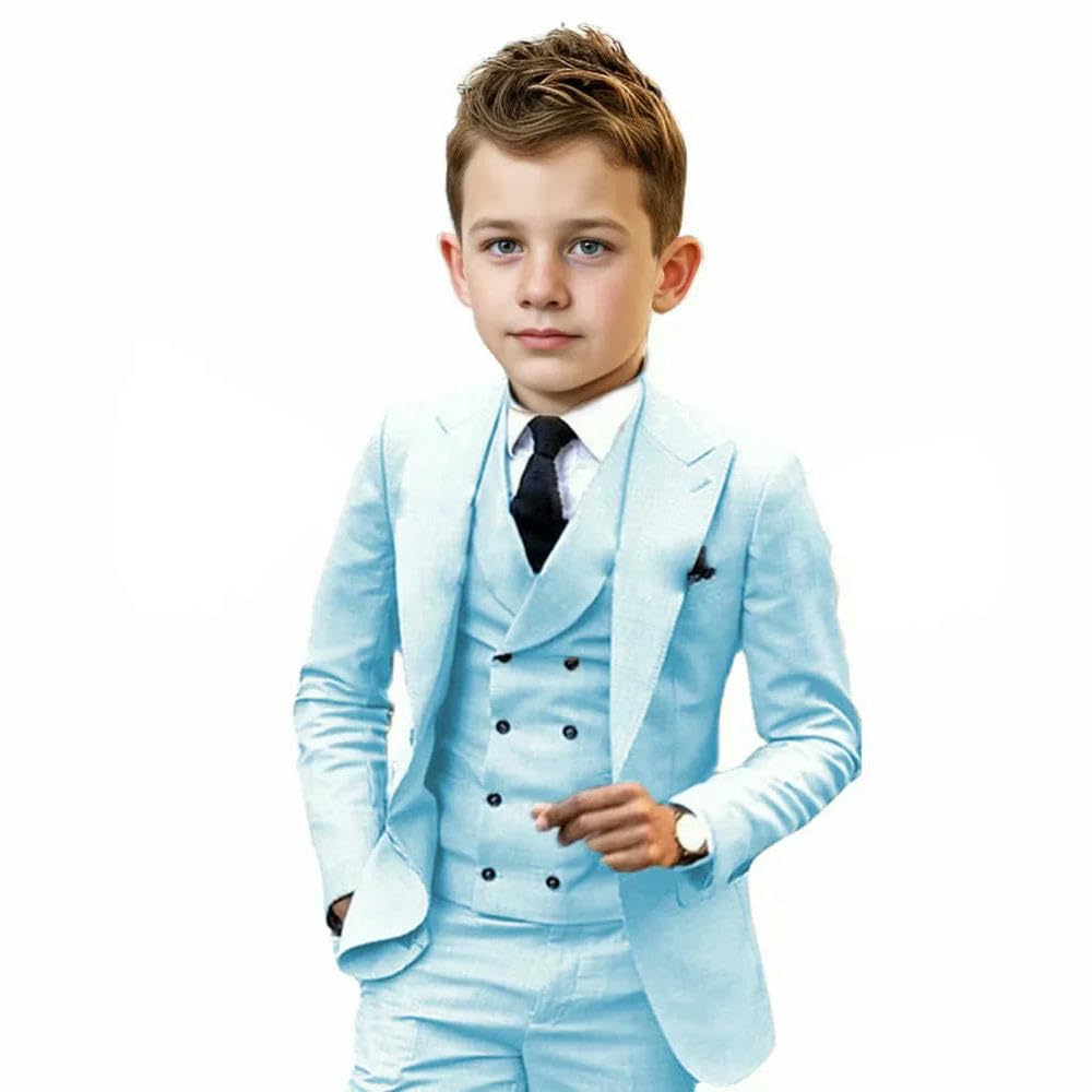 ZBDP - Set da smoking formale per ragazzi da 3 a 16 anni, 3 pezzi, vestibilità aderente, uniformi scolastiche, feste di compleanno