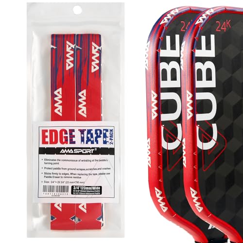 PICKLETECH Pickleball Paddle Protection Tape - Paddle Head Edge Guard - Racket Edge Protection Tape -Fit Perfectly Curved Edge -AMA Patterns Blue Red