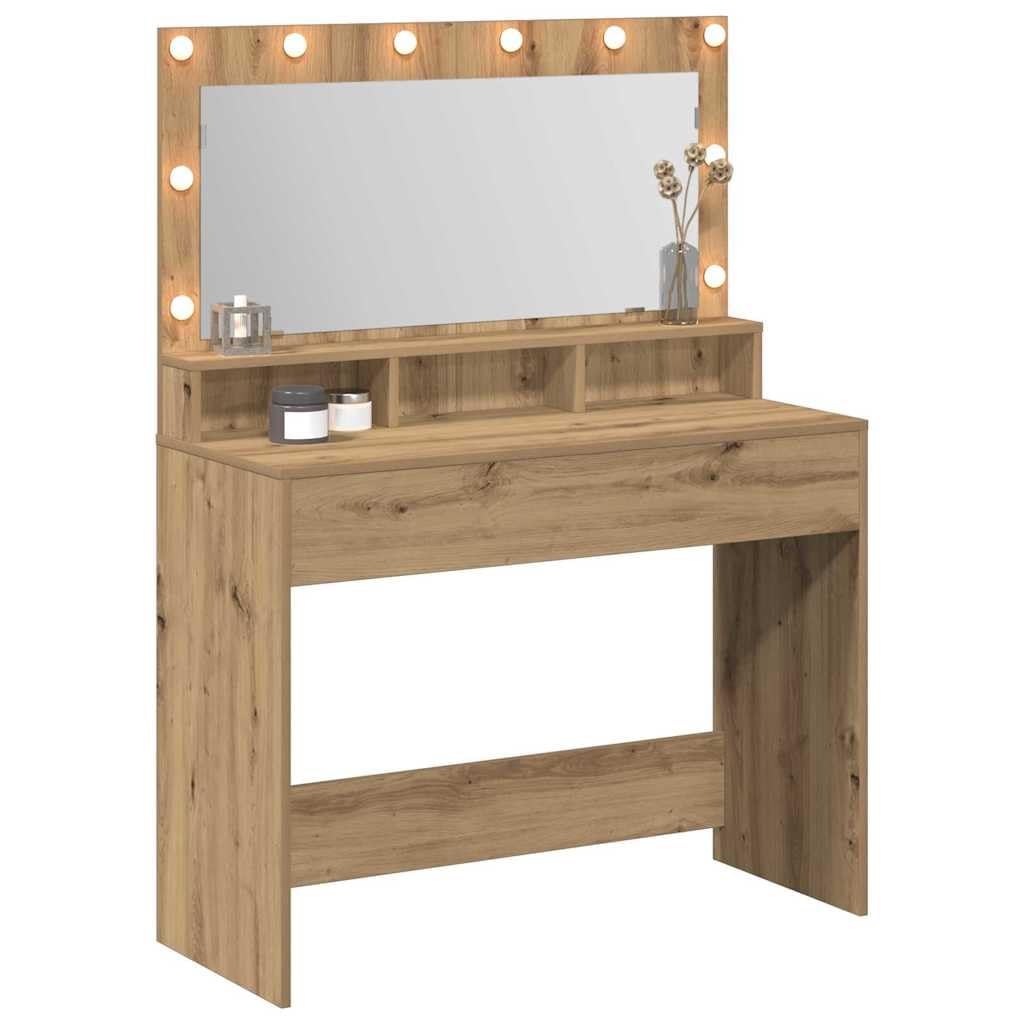 Toaletka Artisan dąb 100 x 41 x 135 cm, materiał drewnopochodny, z oświetleniem lustra LED, miejsce do przechowywania USB, do sypialni, kosmetyków i pielęgnacji