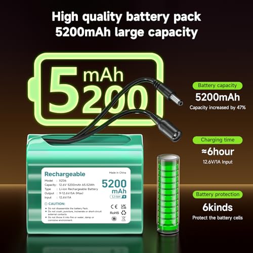 Mspalocell 12.6V Lithium ION Battery 5200mAh, Petite Batterie 12V avec Chargeur et Adaptateur connecteur et Ligne Connexion pour Soundboks, Dab Radio, Bight Lighting, Headlights, StagePiano, Sonar – vue 5