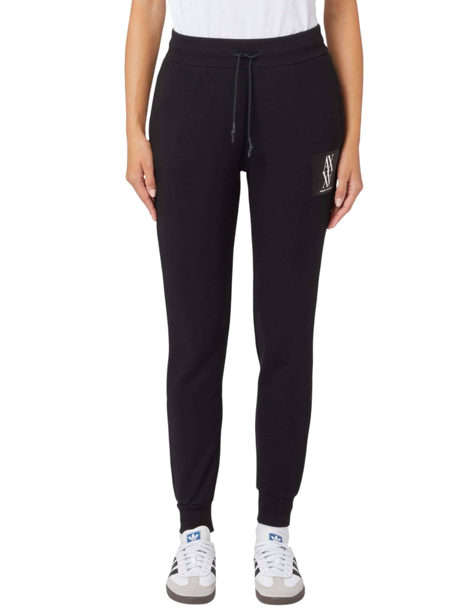 Armani Exchange Women's Poly Stretch Scuba Jogger with Logo Patch Sweatpants, Black,