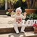Toddler Baby Boy My First Valentines Outfits Fuzzy Letter Romper Onesie Bodysuit Hat Set Cute Coming Home Clothes (Beige, 0-3 Months)