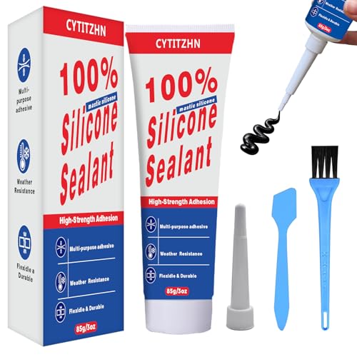 No Caulking Gun Needed – 100% Waterproof & Flexible Silicone Caulk, High-Strength, Weather Resistant, Multipurpose for Auto/Home/Kitchen/Bath/Window – Crack Proof (Black, 85g/3oz)