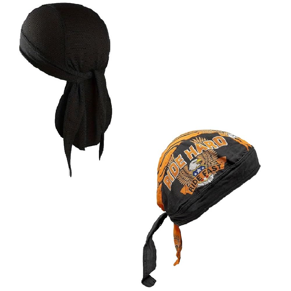 Headwrap Durag Doo Rag Skull Cap Lot or Set of 2 Orange Ride Hard Ride Fast Eagle with