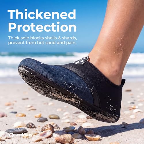 Image of SEEKWAY Water Shoes Quick-Dry Aqua Socks Barefoot Slip-on for Beach Pool Swim River Yoga Lake Surf Women Men Black SK001