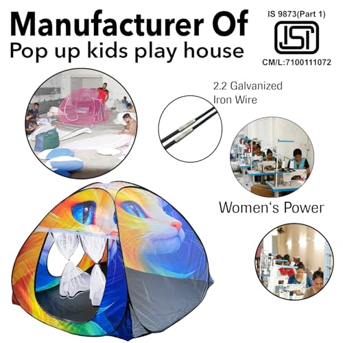 Image of Foldable Play Tent House Big Size for Girl Boys with Cat Theme Pop-Up Indoor & Outdoor Playhouse for Girls Boys Multi Purpose Tent with Fun Patterns Easy Setup & Portable (Orange)