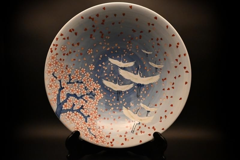 Amazon.co.jp: 伊万里焼 大鉢 □青木妙子作 虎仙窯 鉢桜舞に鶴 祝