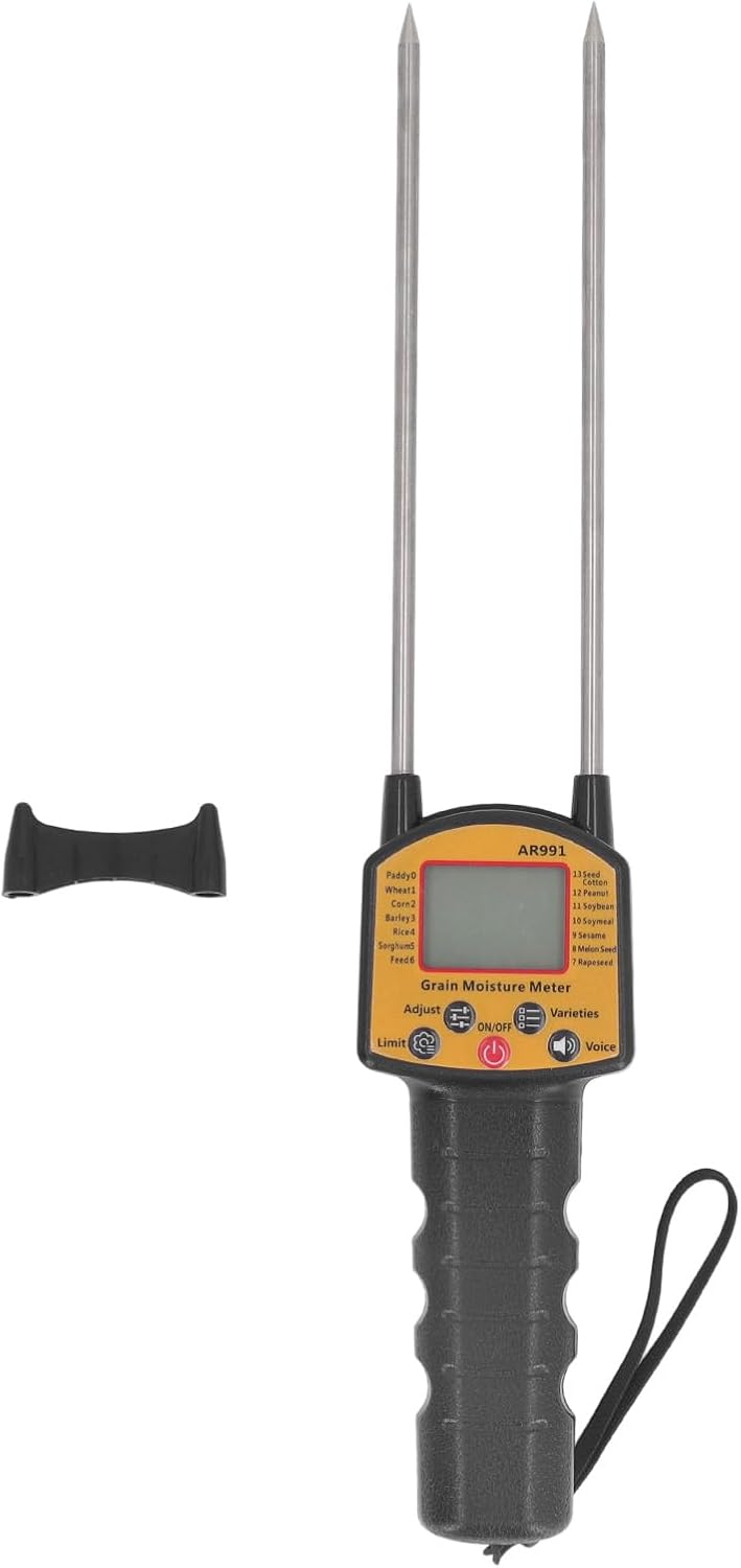 Yosoo Grain Humidity Meter, Digital LCD Display with Voice Prompt for Wheat Corn Rice Soybean Peanut Barley, with Non Slip Handle and Dual Rod Probe