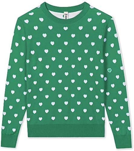 BOBOYOYO Girls Sweaters 100% Cotton Kids Valentine Sweater Toddler Heart Sweater Teen Winter Pullover Clothes Top Knit Light Green