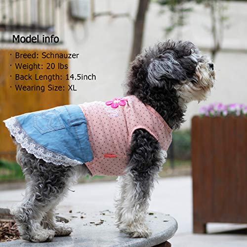 Kyeese Dog Dress Polka Dot Sunflower Girl Dog Shirt With Lace Dog T-Shirt Sleeveless Denim Style Dog Clothes Large #TOP3