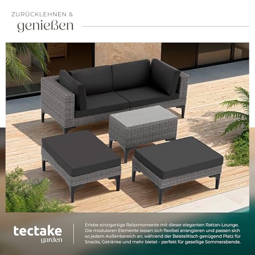 tectake® Outdoor Rattan Lounge, 5-teiliges Gartenmöbel Sofa Set mit Aluminium Gestell, frei kombinierbar, mit Ecksessel, Hocker, Tisch… – Ansicht 4