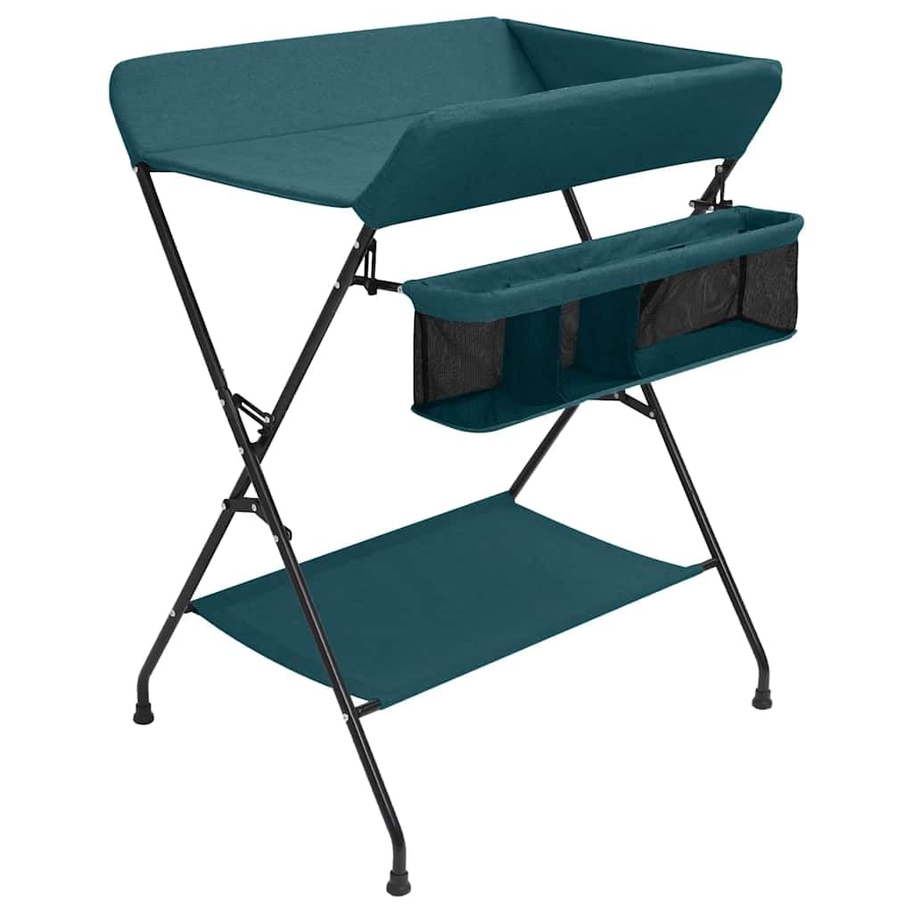 Wickeltisch Grün Eisen mit abwaschbarer Wickelauflage rutschfest gepolstert und wasserdicht, zusammenklappbar mit Stauraum, ideal für Kinderzimmer, Reise und Babypflege, 80,5 x 67 x 102,5 cm