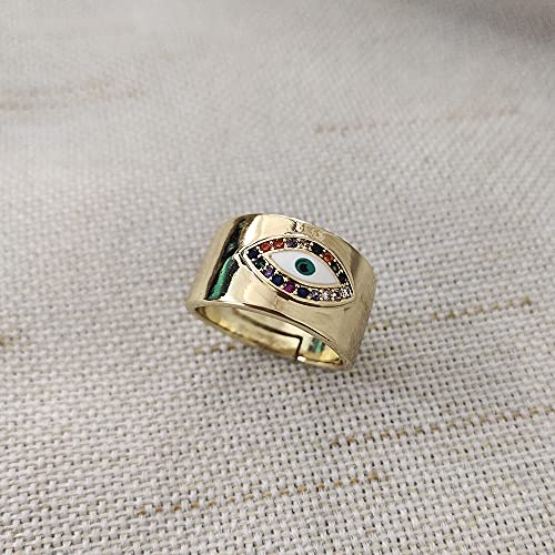 Blue Turkish Evil Eye Cubic Zirconia Wide Round Rings for Women Statement Band Stacking Finger Expandable Open Adjustable Size Gold Plated Elegant Sparkly Dainty Fashion Protection Jewelry Wedding Promise Mother Daughter Friendship Birthday4