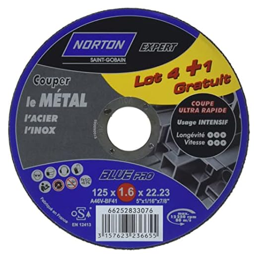 Norton Lot de 4 + 1 Meules tronçonnage métal 125 x 1,6 x 22,2 mm