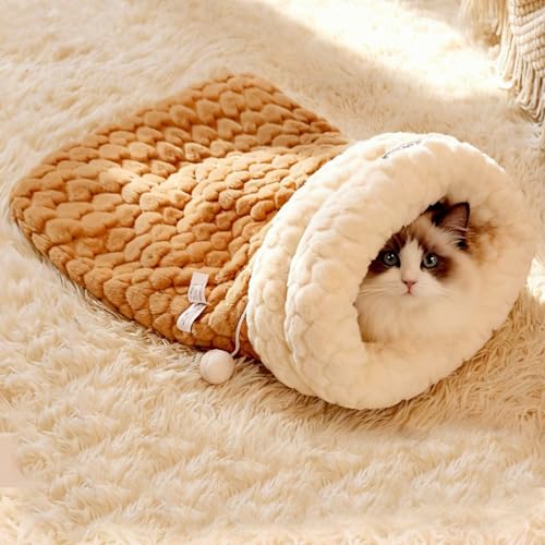 猫用ハウス 犬 ベッド 冬 ペット猫 冬 こたつ 保温 クッション 猫用こたつ コタツ 加熱猫ハウス 布団 猫の家 ペット用品 かわいいスリッパの形 寝袋 穴をあけるペット用品 (M,ベージュ厚い)