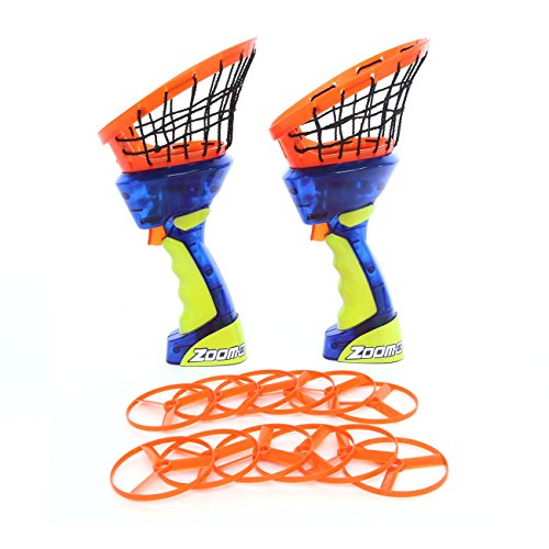 Zoom-O Flying Disc Launcher w/ Catch Net (2-Pack) | Catch and Shoot Plastic Discs Up to 100 Feet in Air | Fun Outdoor Toy for Boys and Girls