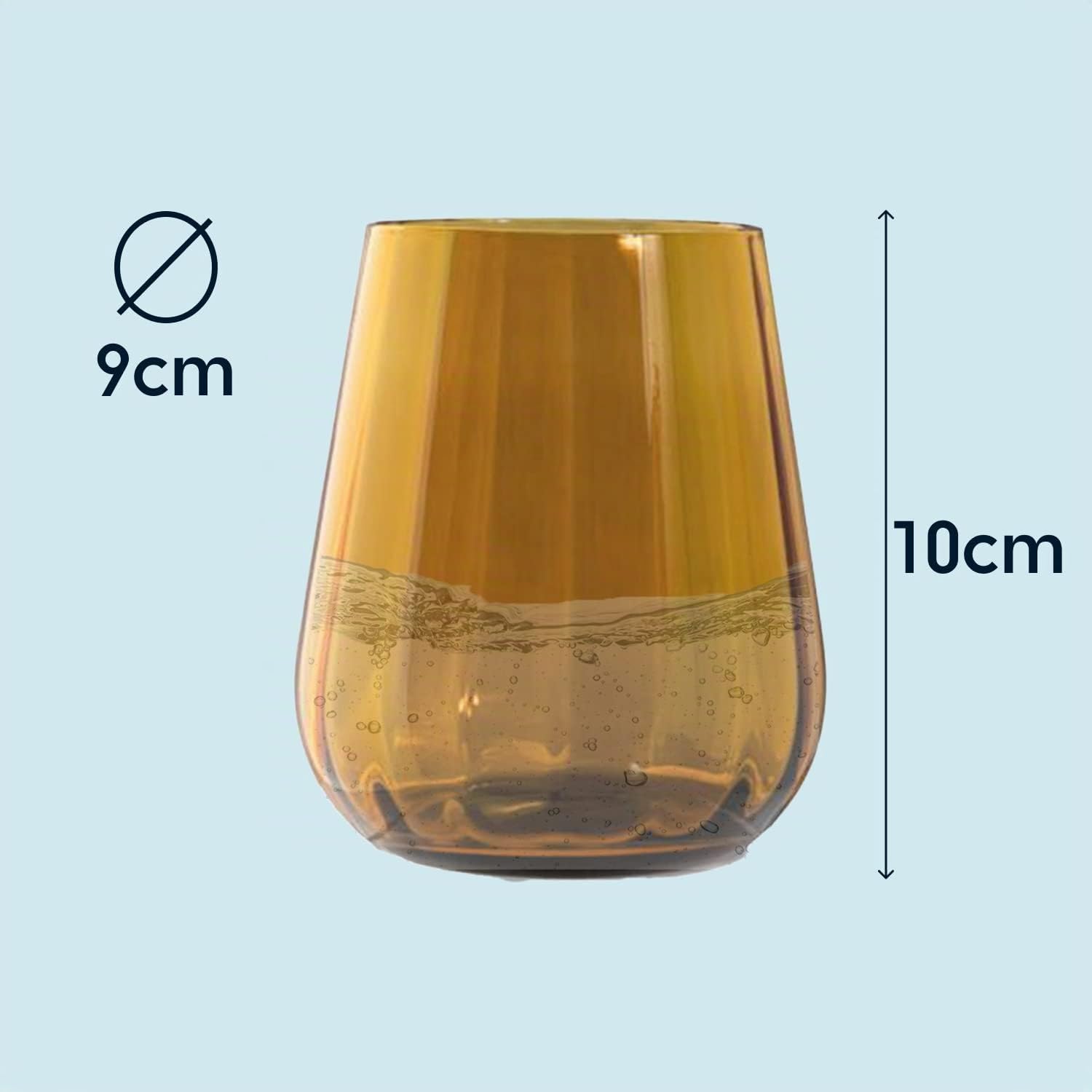 Livellara Milano Tumbler 400 ml Vetro, Set da 6, Bicchieri Acqua Colorati e Particolari, Colore Ambra, Collezione: Rinascimento