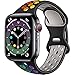 Epova Sport Cinturino in Silicone Compatibile con Apple Watch 44mm 42mm 45mm, Traspirante Cinturini di Ricambio per iWatch SE Series 7 6 5 4 3 2 1, Nero/Arcobaleno, Piccolo