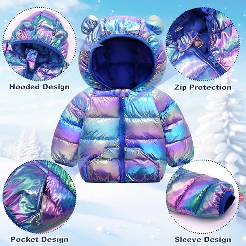 JinBei Jungen Winterjacke Kleinkind Steppjacke Blau Winddicht Kinderjacke mit Kapuze Ultraleicht Kinder Jacket Wintermantel Baby Winter Jacke mit Taschen, GR.86-92, 1-2 Jahre