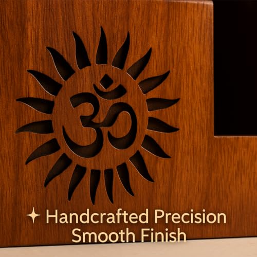 Image of Handcrafted Wooden Pen Holder & Mobile Stand | Desk Organizer for Office, Home & Study Table | Pen Pencil Stand with Card Holder (6.75x3.75x2.5 Inch) (OM Harmony)