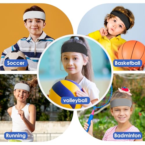 Image of 3 Pcs Kids Sports Headbands Boys Girls Athletic Elastic Sweatbands Children Soft Moisture Wicking Hairband Absorbing Sweat Band for Football Basketball Running Tennis