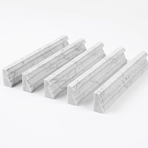 Miniatura 8 de 10 piezas de moldura de corona de mármol blanco de Carrara para sillas, 2x12 pulgadas de borde biselado para baño, cocina, ducha, sala de estar