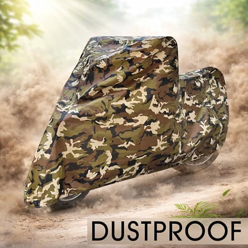 Image of Auto Hub 100% Waterproof Bike Cover, Dustproof, UV Protection Bike Cover for All Two Wheeler Bike Upto 1000cc Size -Waterproof Army Print