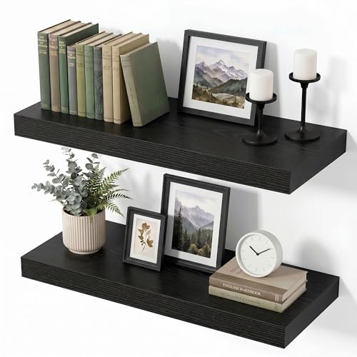 Vivelove 8 Inch Deep Floating Shelves Black, 16 x 8, Set of 2