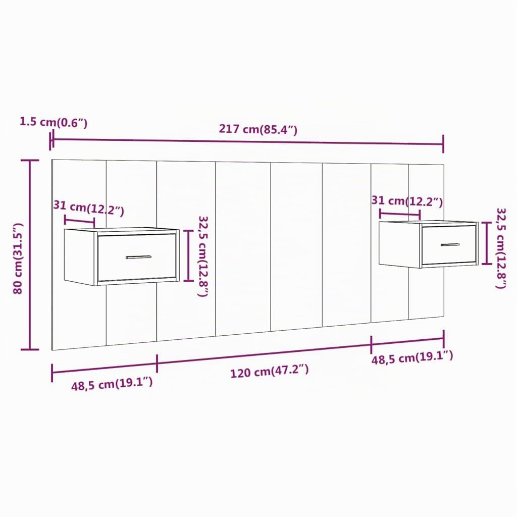 vidaXL Cabecero de Cama Cabezal Dormitorio Estructura Habitación Mobiliario Muebles Decoración Adorno con Mesitas Madera Contrachapada Blanco