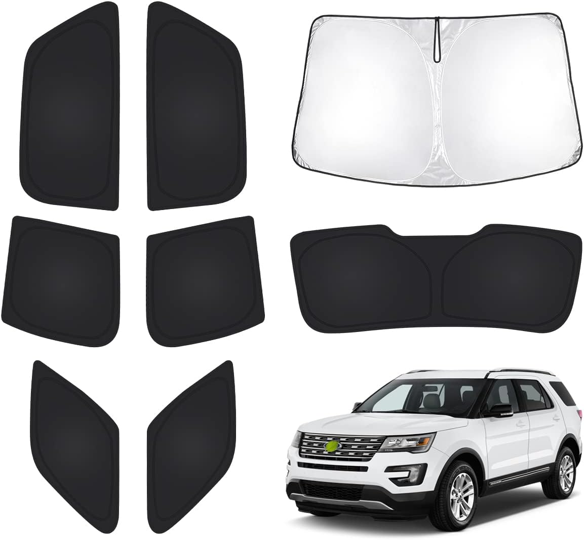 T TGBROS Windshield Sun Shade for Ford Explorer 2011-2019 Car Window Shades Thicken UV Block and Blackout Privacy Foldable Sunshades 8PCS Accessories Keep Cool Sun Visor Covers